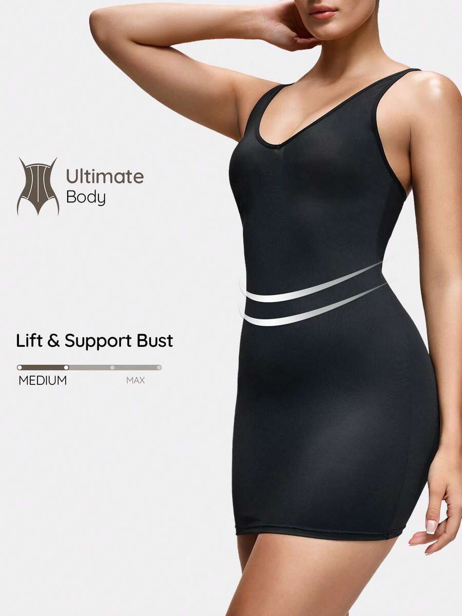 SHAPORA Women's Solid Color Scoop Neck Backless Bodycon Dress - Black - View 1