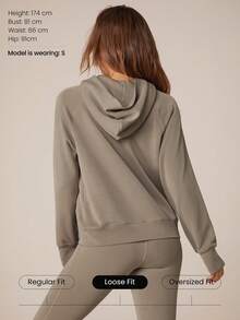 GLOWMODE Sudadera de manga larga con media cremallera, tacto de seda modal, talla grande, primavera verano - Caqui - Ver 2