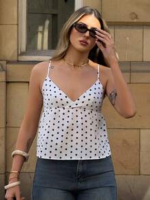 hollyjadebate Women's Casual Vacation Polka Dot Camisole For Going Out, Streetwear, Y2K , Spring/Summer White - White - View 4
