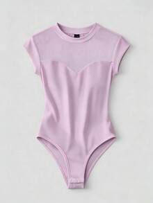 SHEIN 女士时尚透视网纱立领连体衣带帽袖 - 紫色 - 查看 5