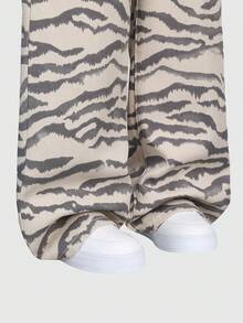 SHEIN Tween Girls' Spring/Summer New Fashion Zebra Print Denim Jeans, Snug Fit Loose Straight Leg Wide Leg Pants, Relaxed Fit,Back-To-School,Soft Cotton - Multicolor - View 5