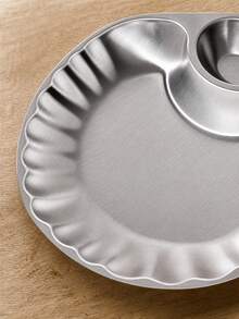 Muroi Mono 1 pieza/2PCS Plato de aperitivos de acero inoxidable con forma de concha con compartimento de salsa integrado, bandeja de servir dividida con borde ondulado para papas fritas, dumplings y aperitivos, perfecto para uso diario en el hogar y restaurante, excelente regalo de inauguración de casa - Multicolor - Ver 8