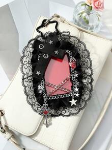ROMWE 1 Spice Girl Heavy Industries Gothic Black And Red Leather Air Eye Rivets Rhinestone Cross Simulation Heart Chain Lace Lace Card Keychain Bag Pendant - Black and red-13 - View 9