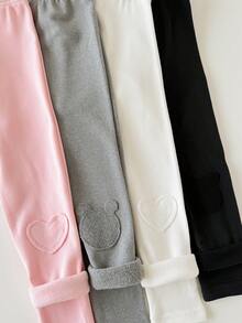 SHEIN 4件組少女可愛休閒針織秋冬百搭愛心圖案長褲套裝，適用於居家、戶外運動、學校、日常休閒。與媽媽、姊姊和妹妹同款。女童保暖內搭褲幼童保暖長褲 - 彩色 - 查看 5