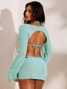 Opulessa Women's 3 PiecesRandom Color Beaded Swimsuit Set - Mint Blue - View 2
