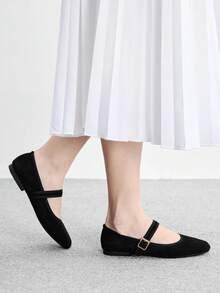 CUCCOO BIZCHIC Spring And Autumn Metal Buckle Contrasting Color Hemming Round Toe Flat Bottom, Retro Style Mary Jane Shoes Commuting Shopping Fall Shoes - Black -1 - View 6