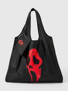 ROMWE Goth Star Print Large Capacity Foldable Shopper Bag, Stars Hollow Women Bag - Black red - View 1