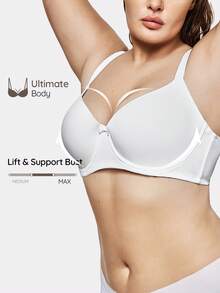 SHAPORA White Plus Size Medium Stretch Fabric Casual Bra With Cup Detail, Lift - White - View 1
