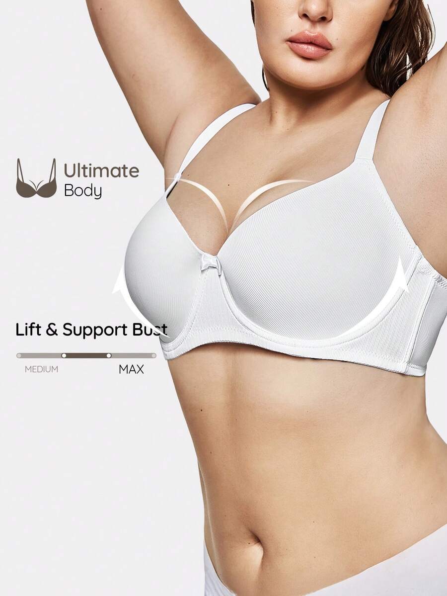 SHAPORA White Plus Size Medium Stretch Fabric Casual Bra With Cup Detail, Lift - White - View 1