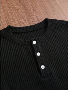ESTAVOR Casual Men's Solid Color Button Short Sleeve T-Shirt For Daily Wear - Black - View 4