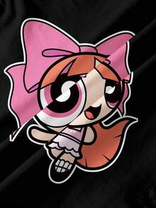 THE POWERPUFF GIRLS X SHEIN Tween Girl Round Neck Cartoon Print Sweet Fashion T-Shirt - White - View 5