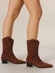 Styleloop Damen Retro Western Stil Plateau Knöchel Stiefel - Braun - Übersicht 10