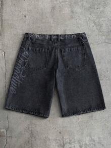 AXEPEAK Men's Casual Versatile Denim Shorts With Pocket, Button And Letter Pattern For Daily Wear - Blue - View 2
