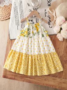 Emery Rose Kids Emery Rose Kids 少女编织花卉撞色休闲吊带裙 - 黃色 - 查看 8