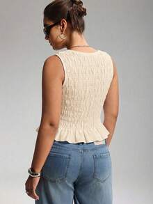 LYSMO Top de tirantes elástico con fruncido estilo boho para mujer de talla grande, de verano - Albaricoque - Ver 2