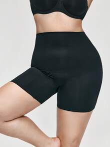 SHAPORA Plusstorlek Dam Enfärgade Höga Midjor Casual Mångsidiga Vardagskläder Shaping Shorts - Svart - Visa 5