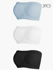 SHAPORA 2026 Hot Selling Women's Fashionable & Comfortable Minimalist Solid Color High Quality 3 PiecesBandeau Bra Set - Multicolor - View 3