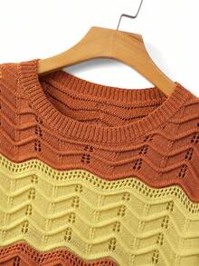 EGENSIO Men's Colorblock Crew Neck Short Sleeve Hollow Knit Top Golf Pastal Vintage - Burnt Orange - View 5