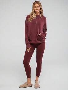 GLOWMODE Modal Silk Touch Oversized Long Sleeve Half-Zip Sweatshirt  Spring Summer - Burgundy - View 7