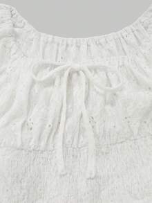 SHEIN 女款高腰百褶修身優雅洋裝 - 白色 - 查看 4