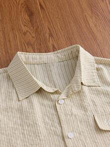 SWAVVY Men's Plus Size Striped Embroidered Shirt - Apricot - View 6