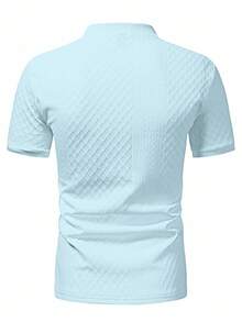 Manfinity CasualCool 男士夏季休閒素色標準版型短袖半鈕扣 Polo 衫 - 藍色 - 查看 5