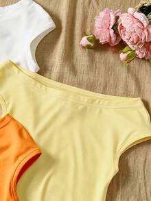 Sparklyn 3pcs/Set Girls' Vacation Fitted Off-Shoulder Multi-Color T-Shirts - Multicolor - View 3