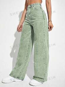 SHEIN ICON 女士休閒日常百搭直筒牛仔褲 - 軍綠色 - 查看 5