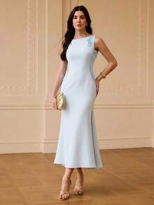 ZEYLAH Sleeveless Contrast Lace Maxi Mermaid Dress, Spring/Summer - Blue - View 5