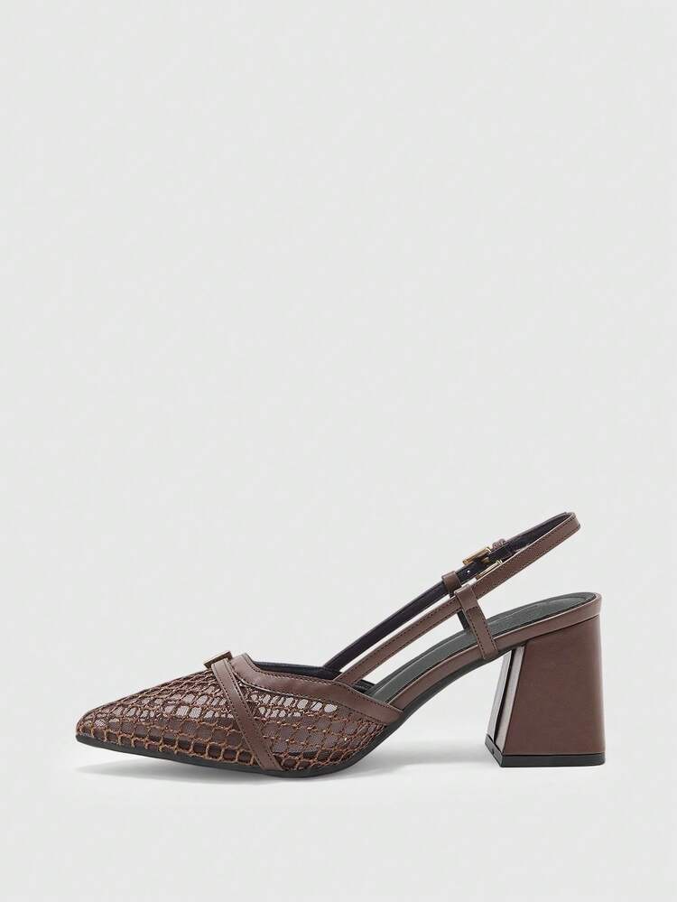 CUCCOO BIZCHIC Sepatu Hak Tinggi Wanita Modis, Hak Tebal dengan Gesper dan Bahan Jaring, Fondasi Elegan untuk Perjalanan Empat Musim di Dunia, Cocok untuk Liburan, Kantor, Aktivitas Luar Ruangan Sehari-hari - coklat kakao - View 4