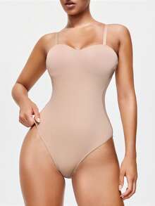 SHAPORA Women's Solid Color Camisole Bodysuit - Apricot - View 3