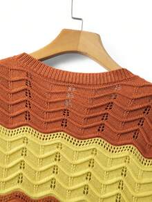 EGENSIO Men's Colorblock Crew Neck Short Sleeve Hollow Knit Top Golf Pastal Vintage - Burnt Orange - View 7