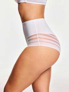 SHAPORA Women's Solid Color Sheer Patchwork Comfortable Breathable Shapewear Bottom - White - View 3