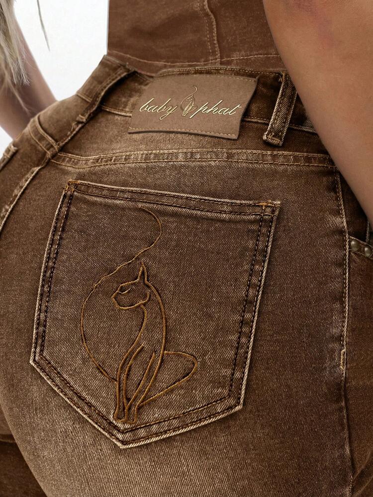BABYPHAT Damskie jeansy capri z elastycznym denimem i podwiniętymi nogawkami, z wysokim stanem, do kolan, na co dzień