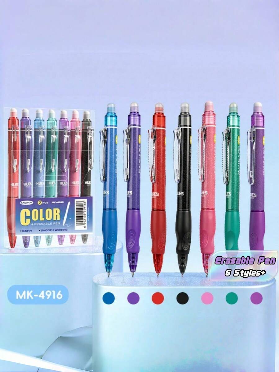 Colorful Erasable Gel Pens, Suitable For Students' Painting And Diary Writing, Retractable Blue Ballpoint Pen With Erasable Function - 7-color Erasable Pens [Boxed] - View 1
