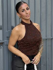 SAYEHFBABY Brown Knit Halter Neck Top For Women,Summer Top Casual - Brown - View 1