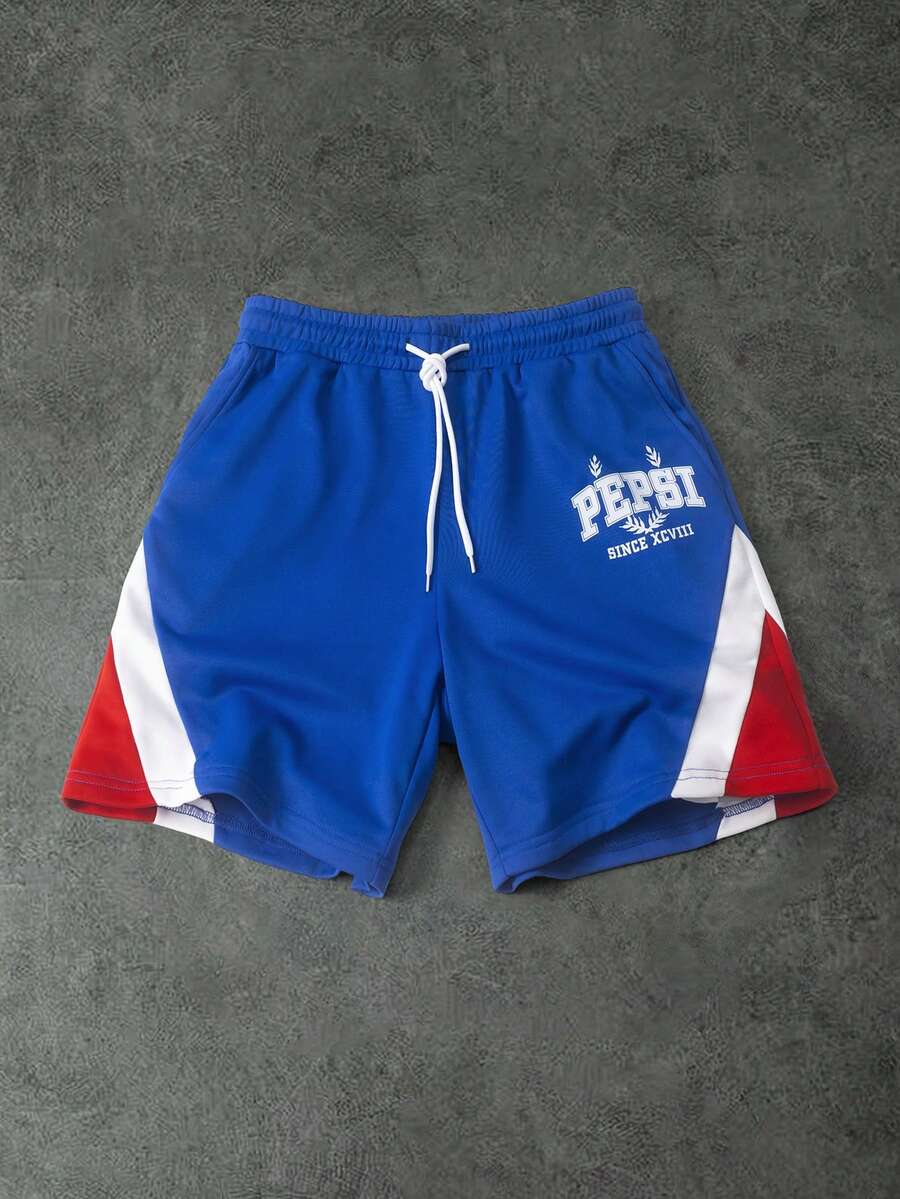 PEPSI X SHEIN PAVTROS Men's Contrast Color Print Casual Shorts, Holiday - Multicolor - View 1