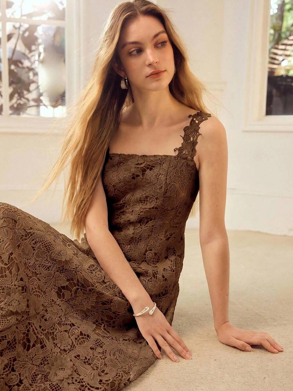 SPRING/SUMMER WOMEN'S GUIPURE LACE LONG DRESS FOR DATE AND VACATION