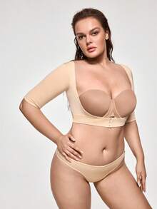 SHAPORA Bustier de manga corta con botones frontales y unicolor elástico para dar forma, talla grande - Beis - Ver 6