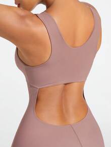 SHAPORA Vestido Moldeador Con Ribete De Pom Pom Y Cuello Redondo De Color Sólido Para Mujeres - Rosa vieja - Ver 5