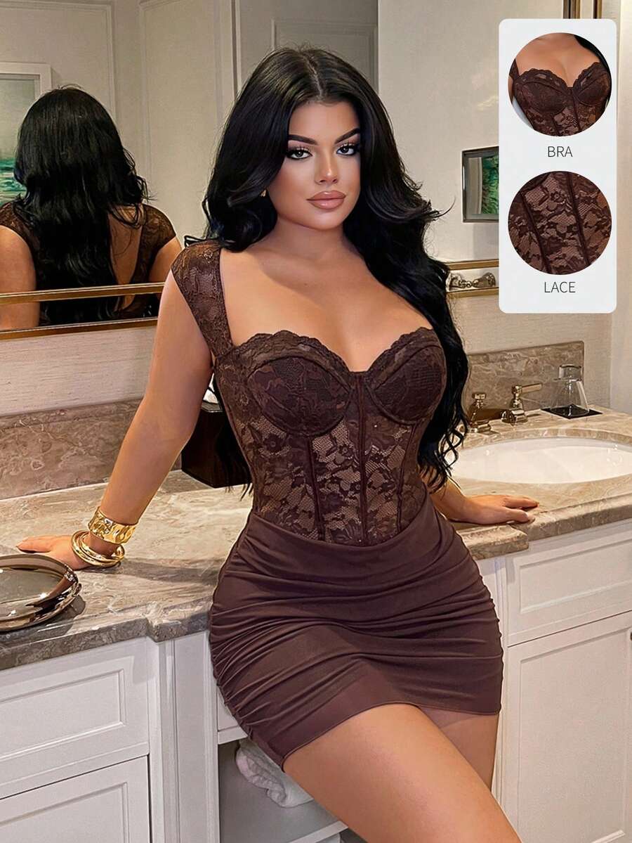 SHEIN SXY Sexy Lace Patchwork Bustier Dress