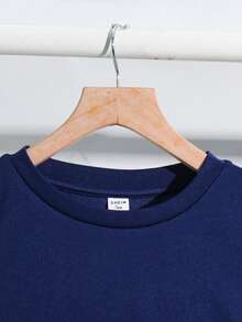 SHEIN 青少年男童休閒拼色插肩袖T恤短褲套裝，適合通勤、上學、日常休閒穿著、運動，春夏季 - 彩色 - 查看 5