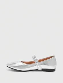 CUCCOO BIZCHIC Spring And Autumn Metal Buckle Contrasting Color Hemming Round Toe Flat Bottom, Retro Style Mary Jane Shoes Commuting Shopping - Silver - View 10
