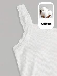 SHEIN Teen Girl Ribbed Knit Patchwork Lace Trim Camisole Tank Top 2pcs Set - Multicolor - View 4