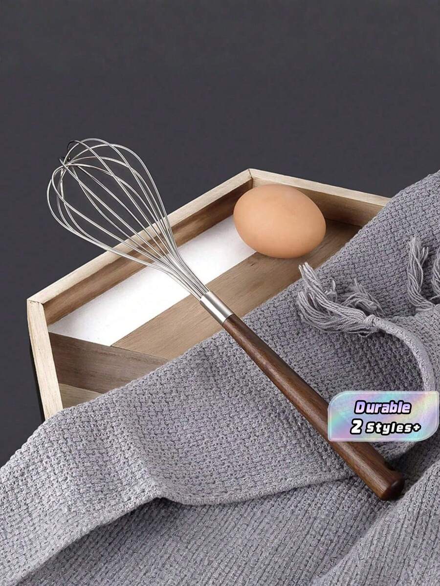Stainless Steel Egg Whisk And Hand Mixer With Wooden Handle - Durable Metal Design, Suitable For Baking And Cooking, Perfect For Whipping And Mixing Ingredients, Manual Egg Whisk | Hand Mixer | Durable And Strong
