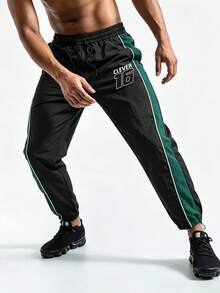 Sport MetroGents Pantalones deportivos largos para hombre con cordón, patrón de letras y números, bloques de color, para gimnasio - Multicolor - Ver 3