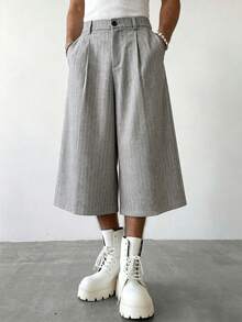 Manfinity Hypemode Men's Casual Striped Wide Leg Shorts - Light Grey - View 4