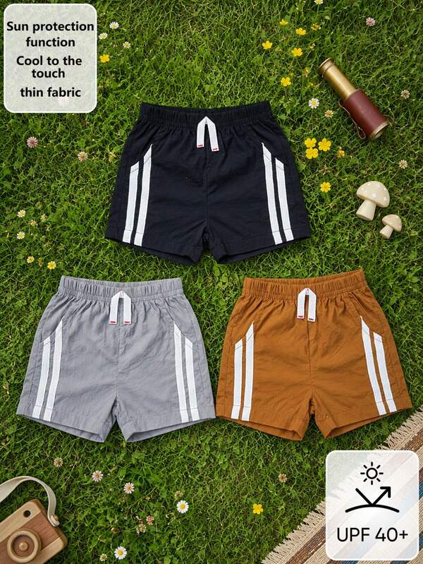 Souflis Souflis 3pcs Setelan Celana Pendek Tipis Pinggang Elastis Kasual Sporty untuk Balita Laki-laki, Pakaian Musim Panas, Bawahan untuk Liburan Pantai dan Aktivitas Luar Ruangan