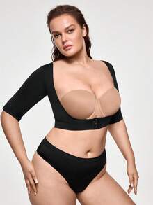 SHAPORA Top bustier de manga corta con efecto moldeador de unicolor para mujer de talla grande - Negro - Ver 6