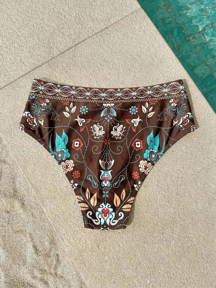Vivid Eden Quần bikini nữ họa tiết hoa thời trang đi biển mùa hè - màu nâu - Xem 2